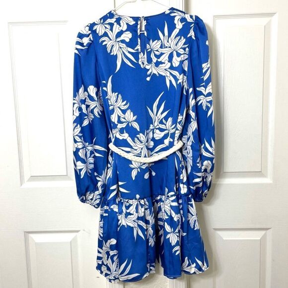 Alexis X Target Blue and White Floral Long Sleeve Mini Dress With Rope Belt - Picture 3 of 15